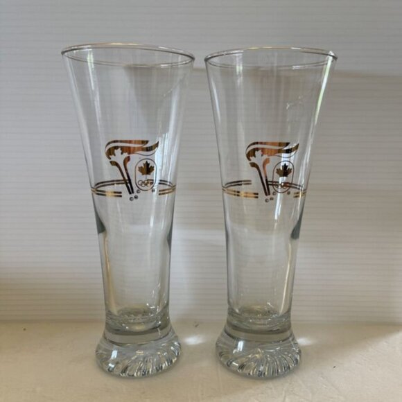 RETRO 1988 OLYMPIC GOLD Rim Pilsner Beer Glasses MINT CONDITION Set of 8 - Picture 6 of 7